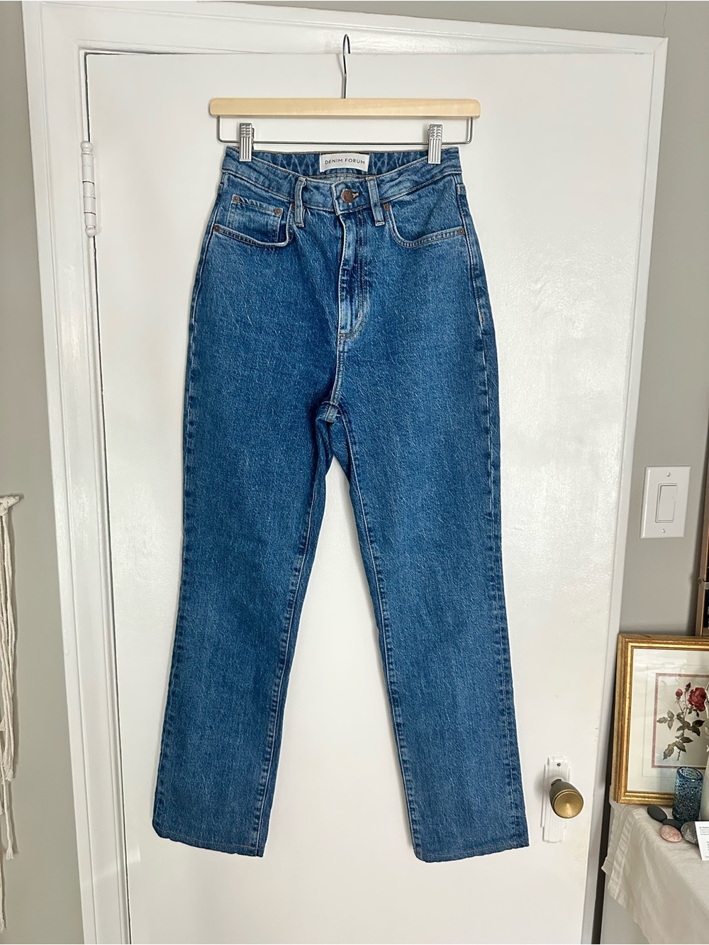 Denim Forum High-Rise Straight Jeans in Medium Blue